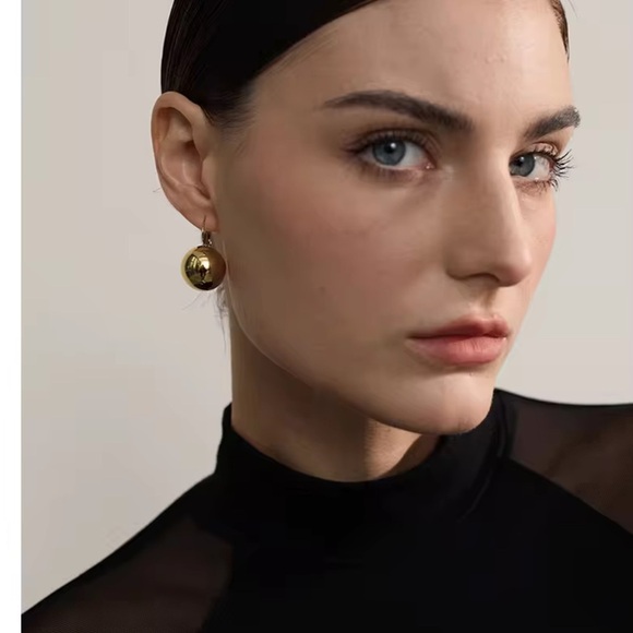 Classic Gold Ball Drop Earrings – Stainless Steel PVD Gold Plated - Picture 3 of 9